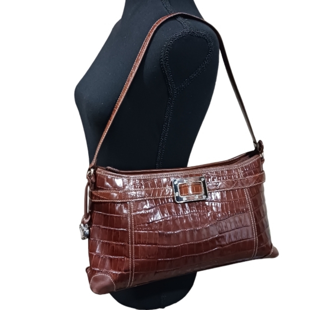 Brighton Anabella Croc Embossed Leather Shoulder Bag Retired - Picture 2 of 16